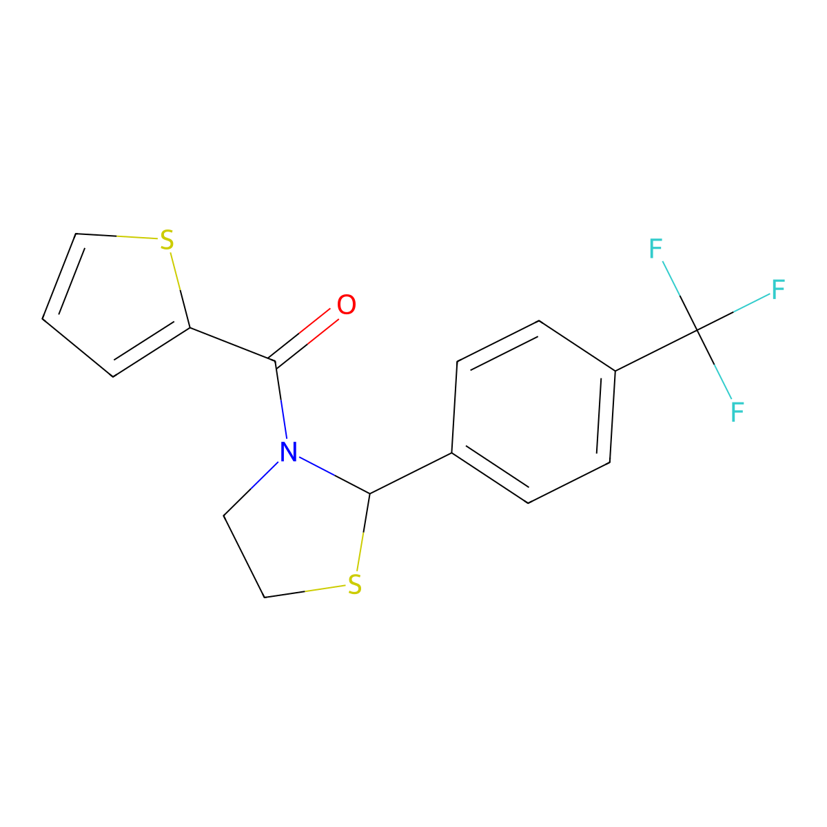 Thiophen-2-yl-[2-[4-(trifluoromethyl)phenyl]-1,3-thiazolidin-3-yl]methanone molecular structure, CAS 1023484-14-1
