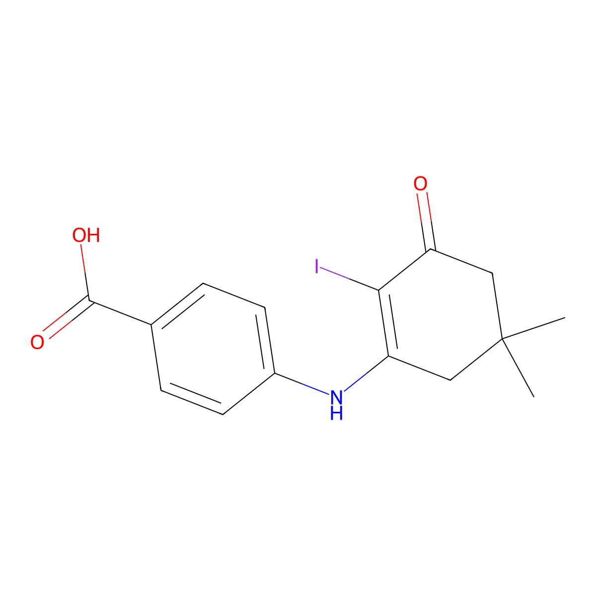 4-[(2-Iodo-5,5-dimethyl-3-oxo-1-cyclohexenyl)amino]benzenecarboxylic acid molecular structure, CAS 1023484-19-6