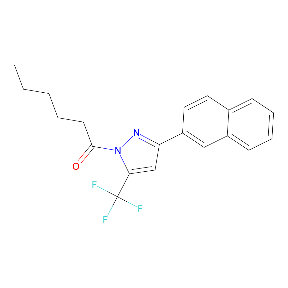 1-(3-(2-Naphthyl)-5-(trifluoromethyl)pyrazolyl)hexan-1-one molecular structure, CAS 1023484-81-2