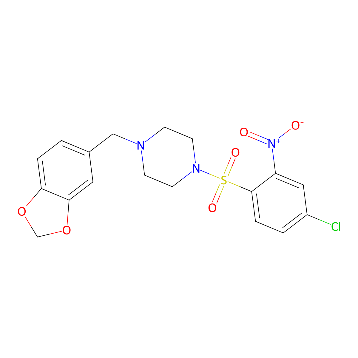 1-((4-(Benzo[D]1,3-dioxolan-5-ylmethyl)piperazinyl)sulfonyl)-4-chloro-2-nitrobenzene molecular structure, CAS 1023485-45-1