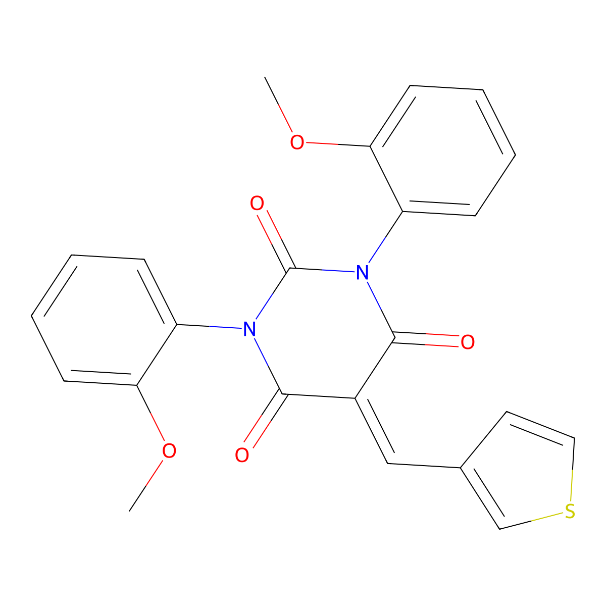 1,3-Bis(2-methoxyphenyl)-5-(thiophen-3-ylmethylidene)-1,3-diazinane-2,4,6-trione molecular structure, CAS 1023490-18-7