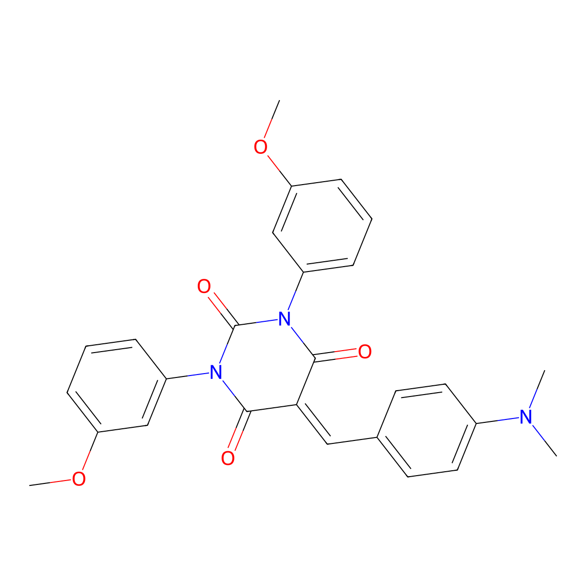 1,3-Bis(3-methoxyphenyl)-5-((4-(dimethylamino)phenyl)methylene)-1,3-diazaperhydroine-2,4,6-trione molecular structure, CAS 1023490-20-1