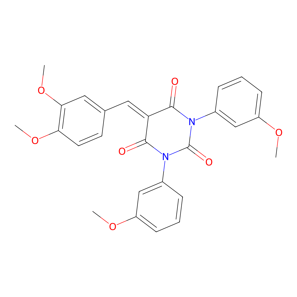 5-[(3,4-Dimethoxyphenyl)methylidene]-1,3-bis(3-methoxyphenyl)-1,3-diazinane-2,4,6-trione molecular structure, CAS 1023490-21-2