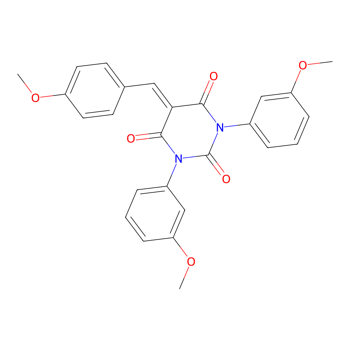 1,3-Bis(3-methoxyphenyl)-5-[(4-methoxyphenyl)methylidene]-1,3-diazinane-2,4,6-trione molecular structure, CAS 1023490-22-3