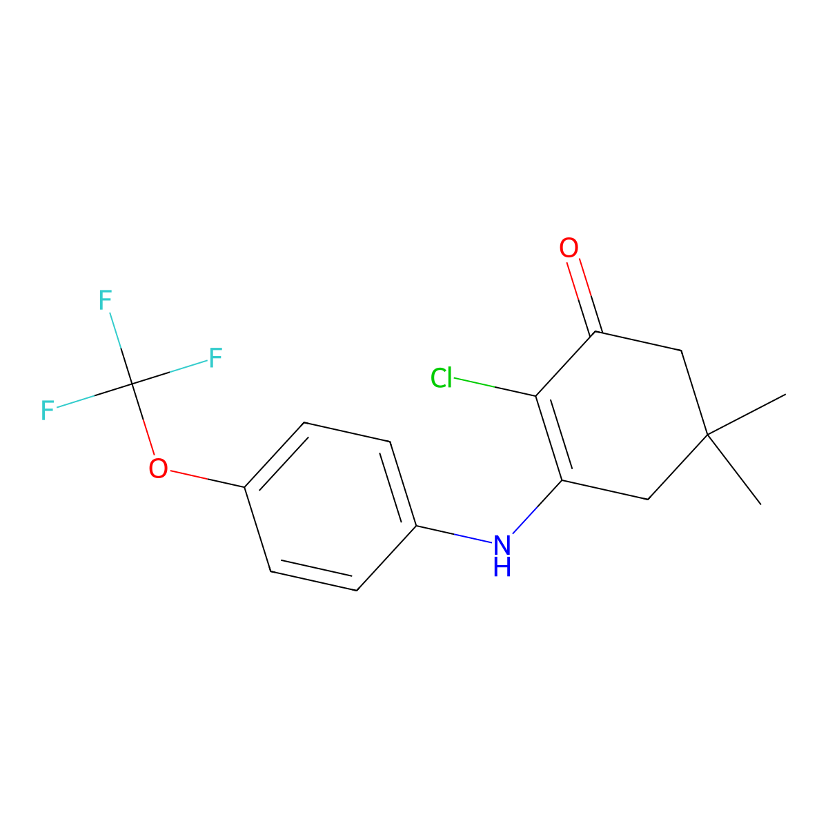 2-Chloro-5,5-dimethyl-3-((4-(trifluoromethoxy)phenyl)amino)cyclohex-2-EN-1-one molecular structure, CAS 1023491-75-9