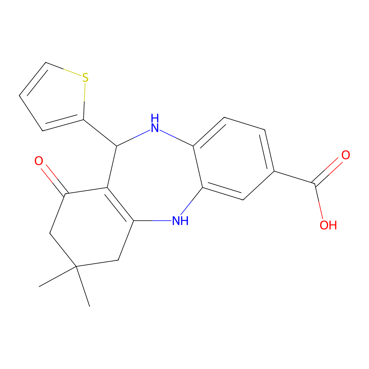 9,9-dimethyl-7-oxo-6-thiophen-2-yl-6,8,10,11-tetrahydro-5H-benzo[b][1,4]benzodiazepine-2-carboxylic acid molecular structure, CAS 1023491-93-1