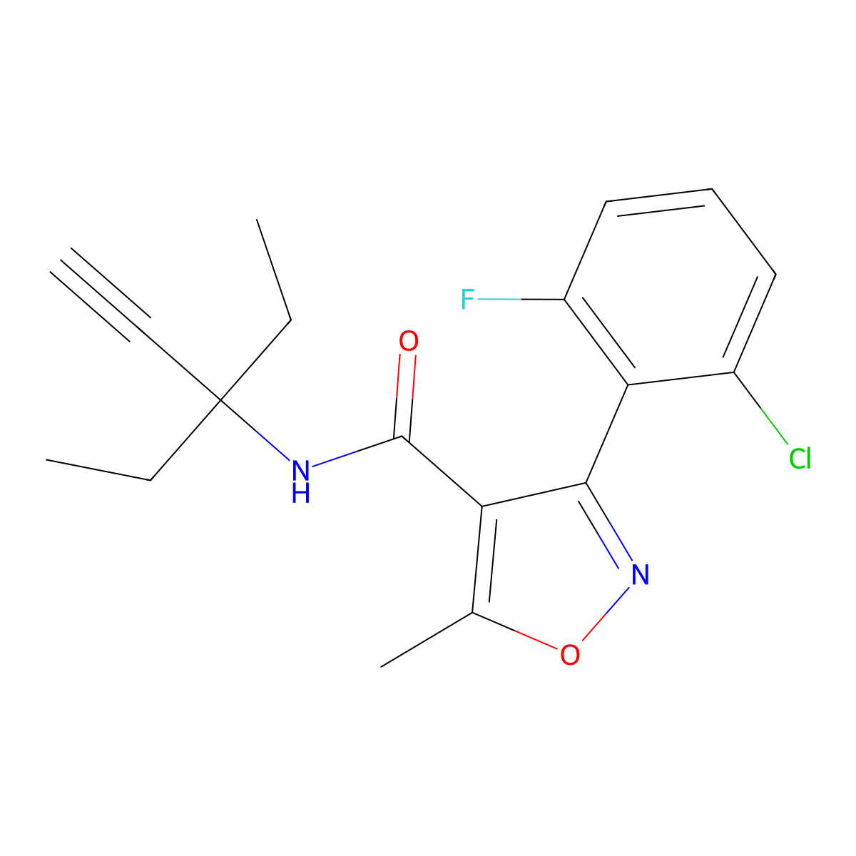 3-(2-chloro-6-fluorophenyl)-N-(3-ethylpent-1-yn-3-yl)-5-methyl-1,2-oxazole-4-carboxamide molecular structure, CAS 1023494-62-3