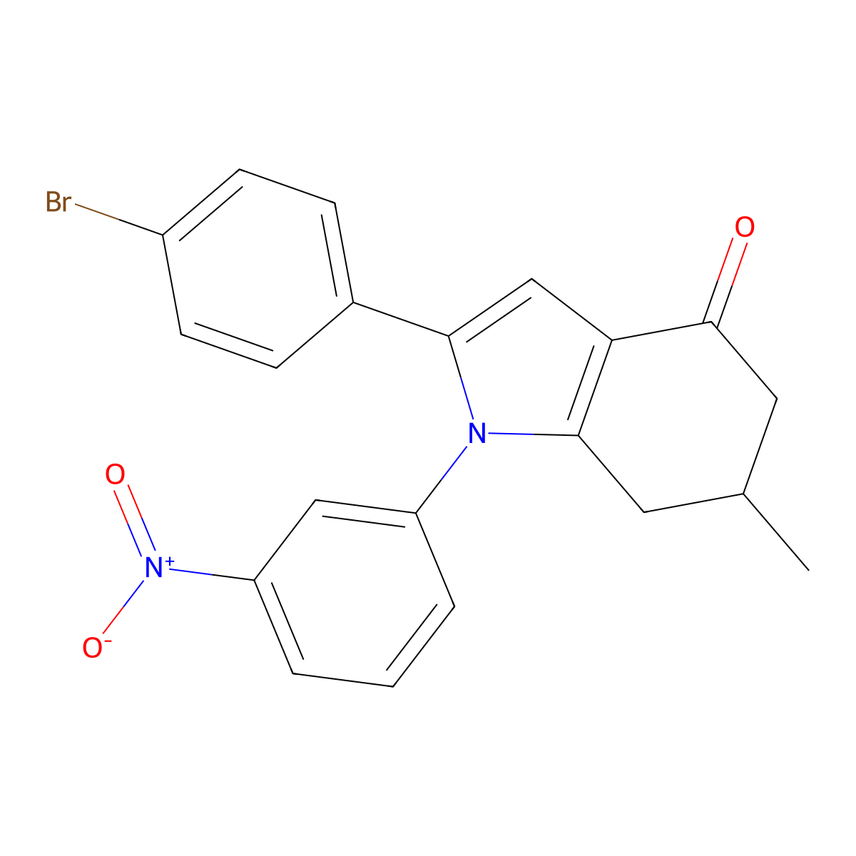 2-(4-bromophenyl)-6-methyl-1-(3-nitrophenyl)-6,7-dihydro-5H-indol-4-one molecular structure, CAS 1023496-59-4