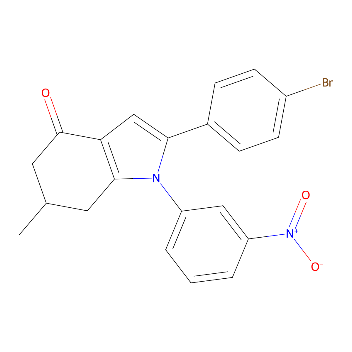2-(4-bromophenyl)-6-methyl-1-(3-nitrophenyl)-6,7-dihydro-5H-indol-4-one molecular structure, CAS 1023496-59-4