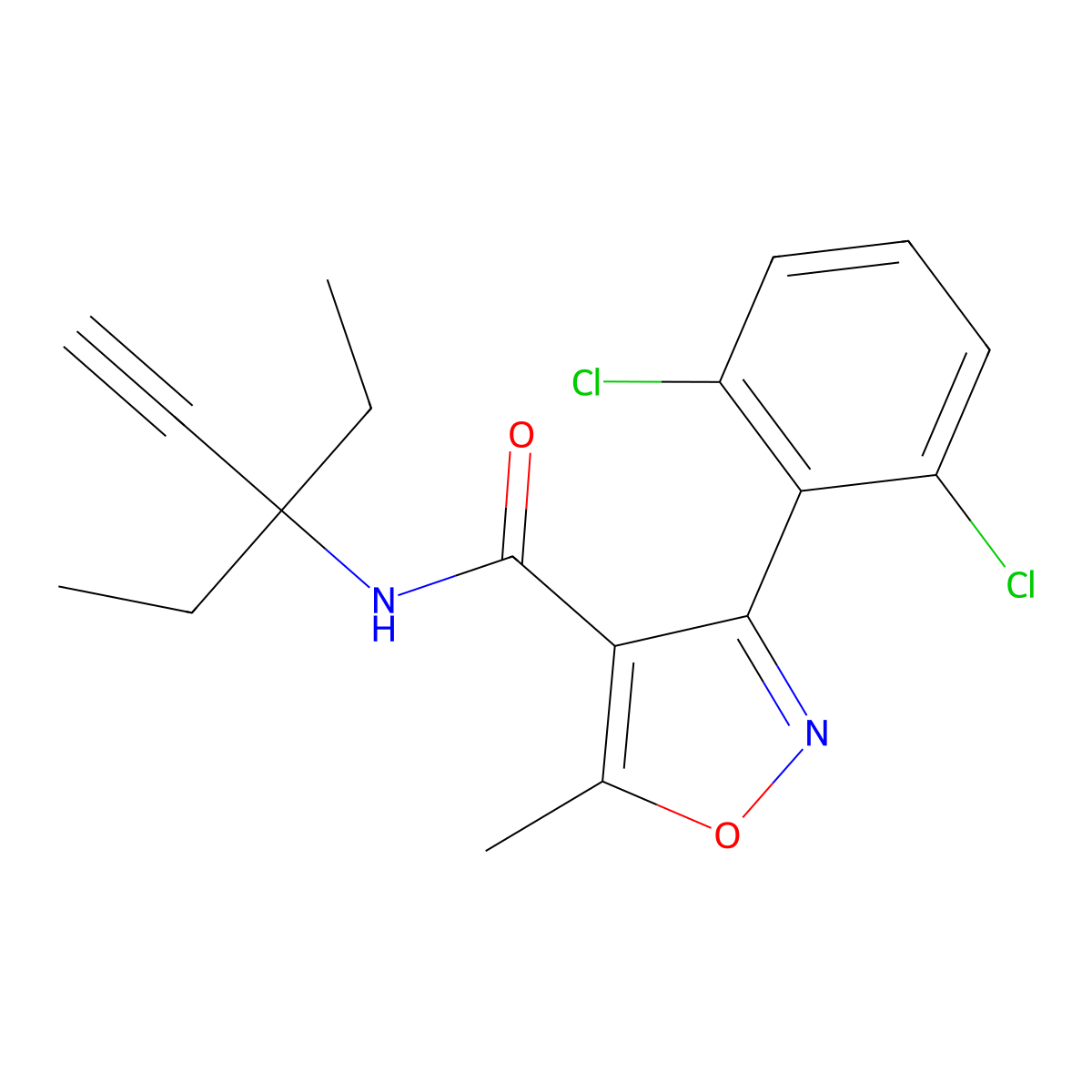 3-(2,6-dichlorophenyl)-N-(3-ethylpent-1-yn-3-yl)-5-methyl-1,2-oxazole-4-carboxamide molecular structure, CAS 1023497-25-7