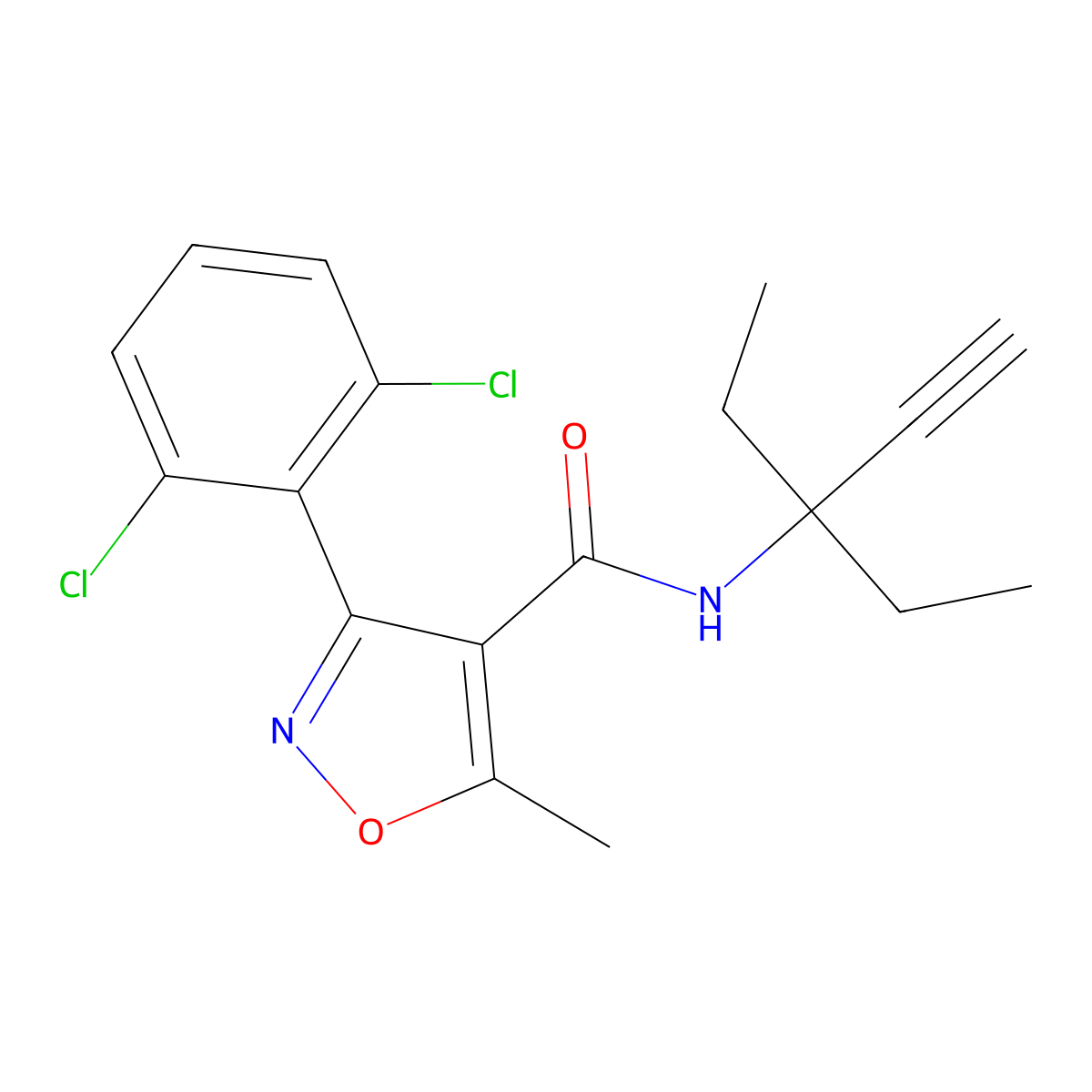 3-(2,6-dichlorophenyl)-N-(3-ethylpent-1-yn-3-yl)-5-methyl-1,2-oxazole-4-carboxamide molecular structure, CAS 1023497-25-7