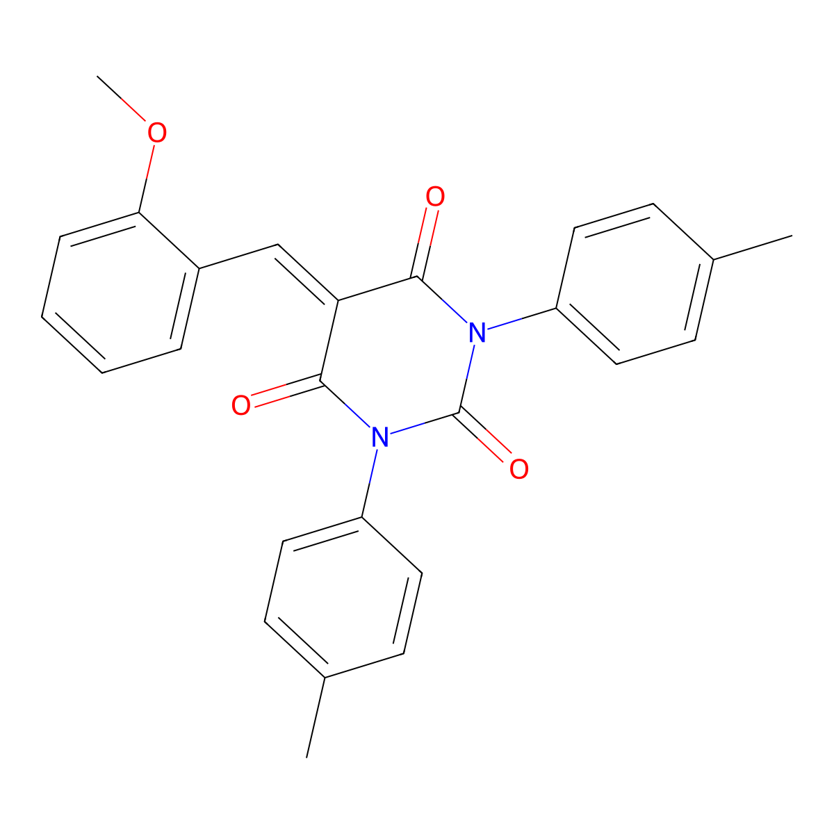 5-[(2-Methoxyphenyl)methylidene]-1,3-bis(4-methylphenyl)-1,3-diazinane-2,4,6-trione molecular structure, CAS 1023497-29-1