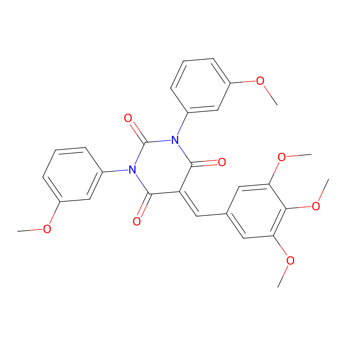 1,3-Bis(3-methoxyphenyl)-5-[(3,4,5-trimethoxyphenyl)methylidene]-1,3-diazinane-2,4,6-trione molecular structure, CAS 1023498-03-4