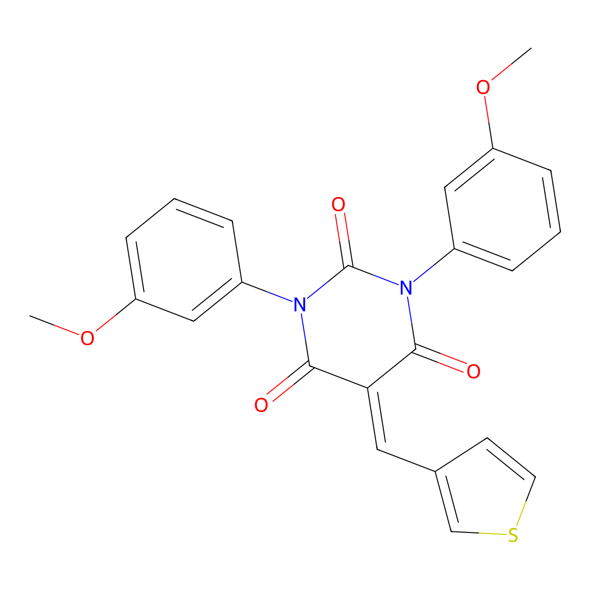 1,3-Bis(3-methoxyphenyl)-5-(thiophen-3-ylmethylidene)-1,3-diazinane-2,4,6-trione molecular structure, CAS 1023498-05-6