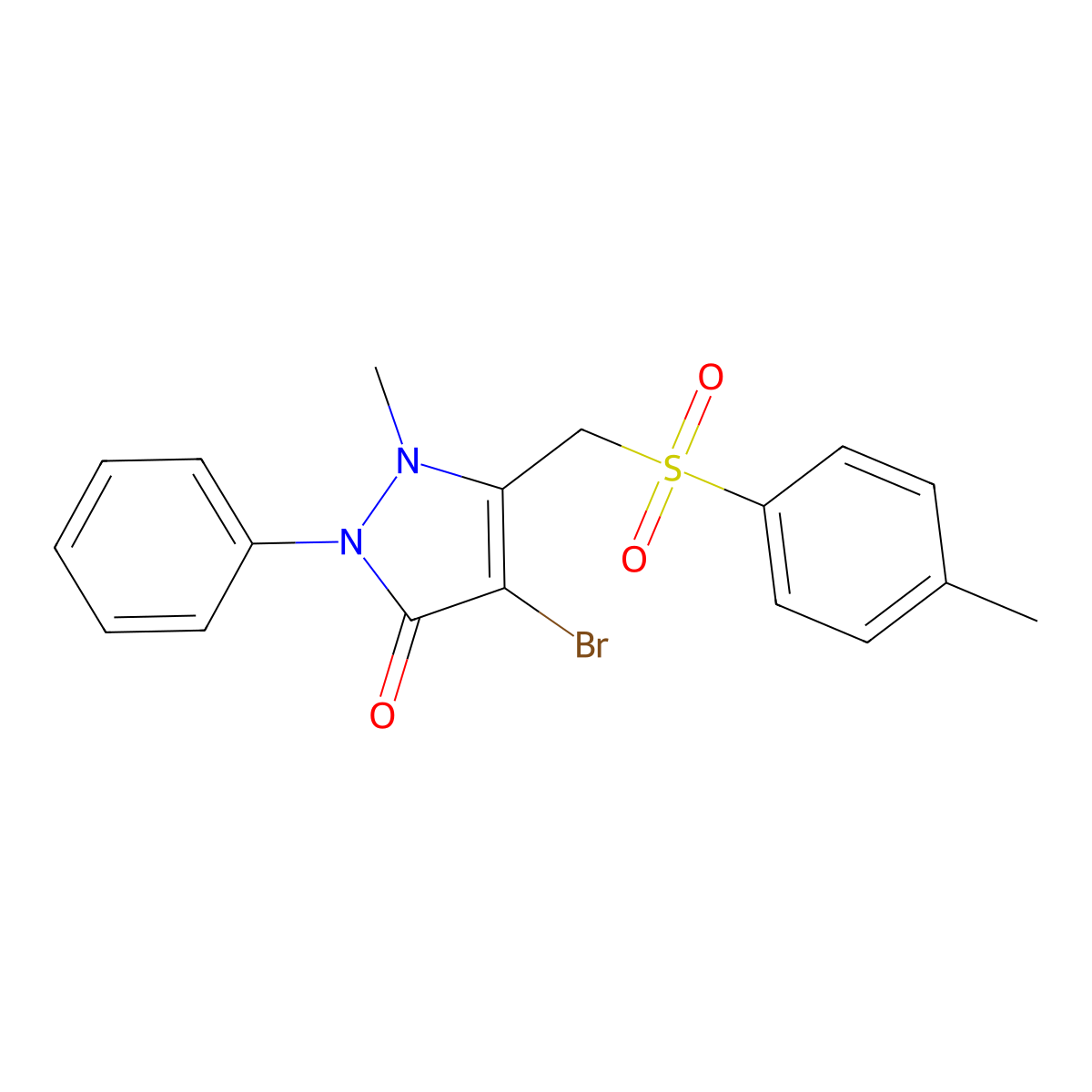 4-Bromo-2-methyl-3-(((4-methylphenyl)sulfonyl)methyl)-1-phenyl-3-pyrazolin-5-one molecular structure, CAS 1023502-23-9