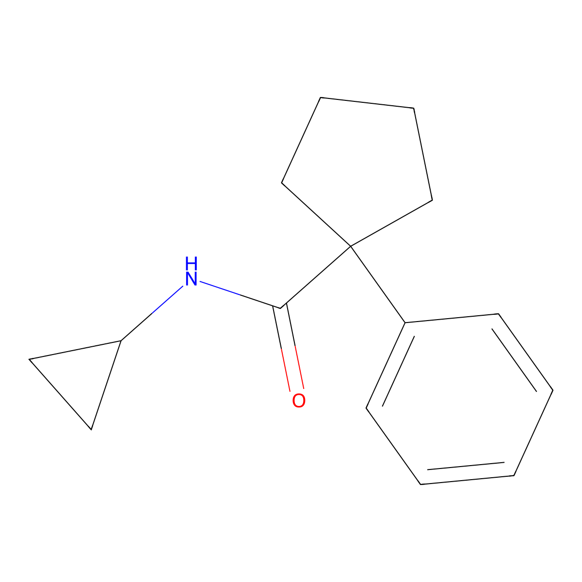 N-cyclopropyl-1-phenylcyclopentane-1-carboxamide molecular structure, CAS 1023503-10-7