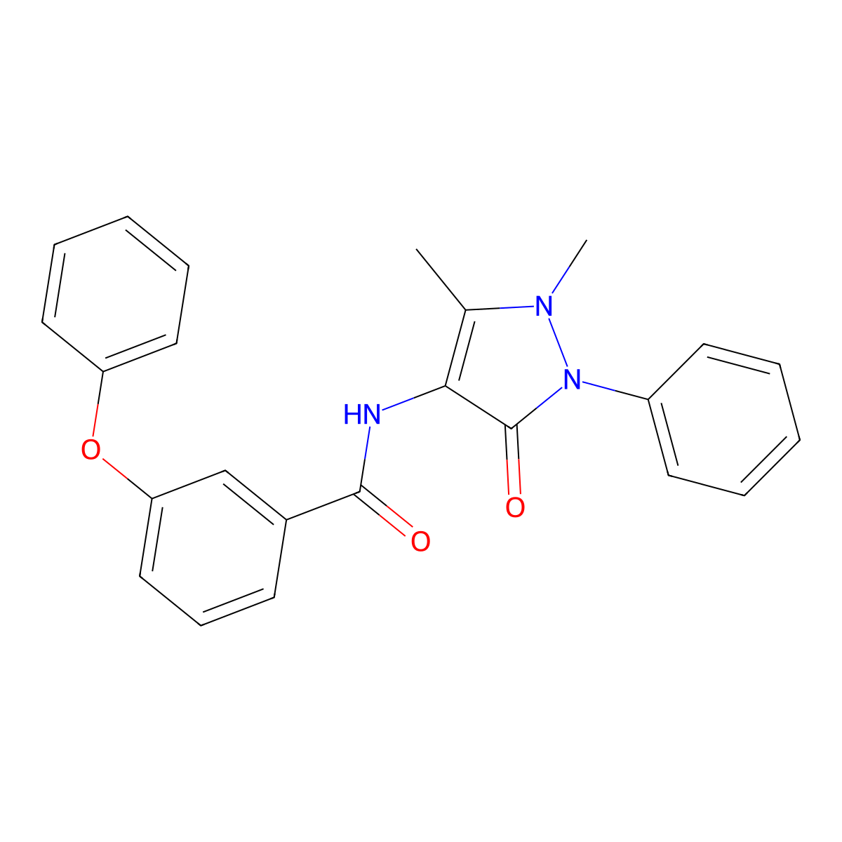 N-(1,5-dimethyl-3-oxo-2-phenyl-2,3-dihydro-1H-pyrazol-4-yl)-3-phenoxybenzamide molecular structure, CAS 1023504-75-7