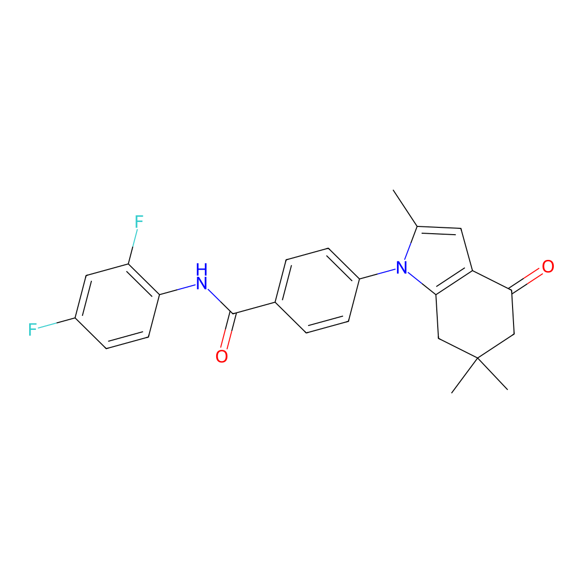 N-(2,4-difluorophenyl)-4-(2,6,6-trimethyl-4-oxo-4,5,6,7-tetrahydro-1H-indol-1-yl)benzamide molecular structure, CAS 1023509-16-1
