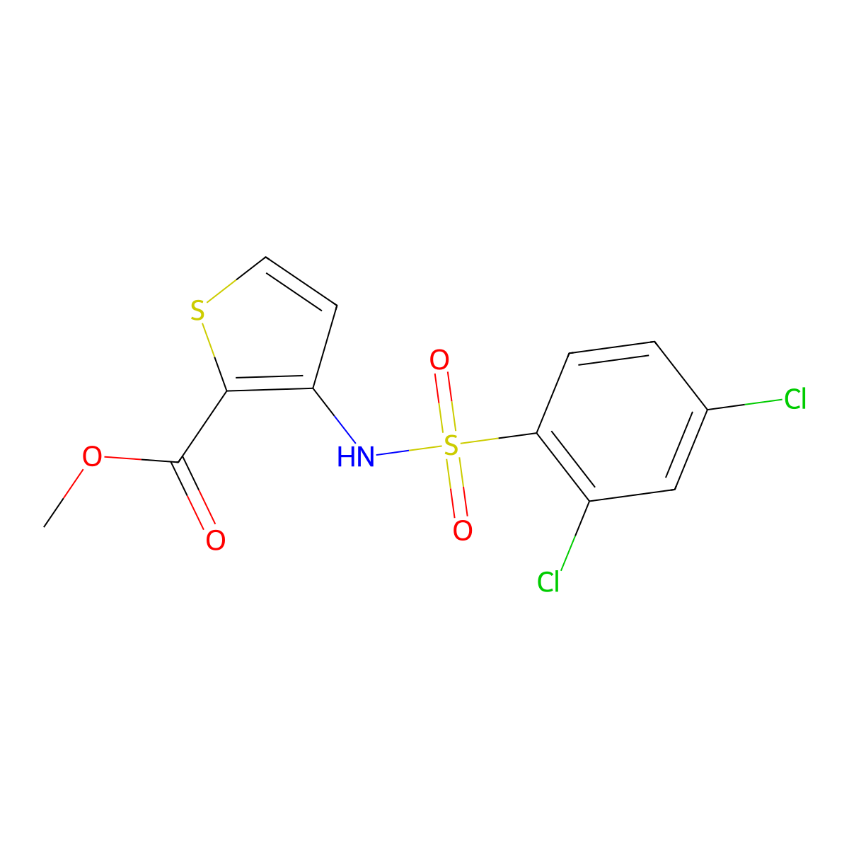 Methyl 3-(((2,4-dichlorophenyl)sulfonyl)amino)thiophene-2-carboxylate molecular structure, CAS 1023511-50-3