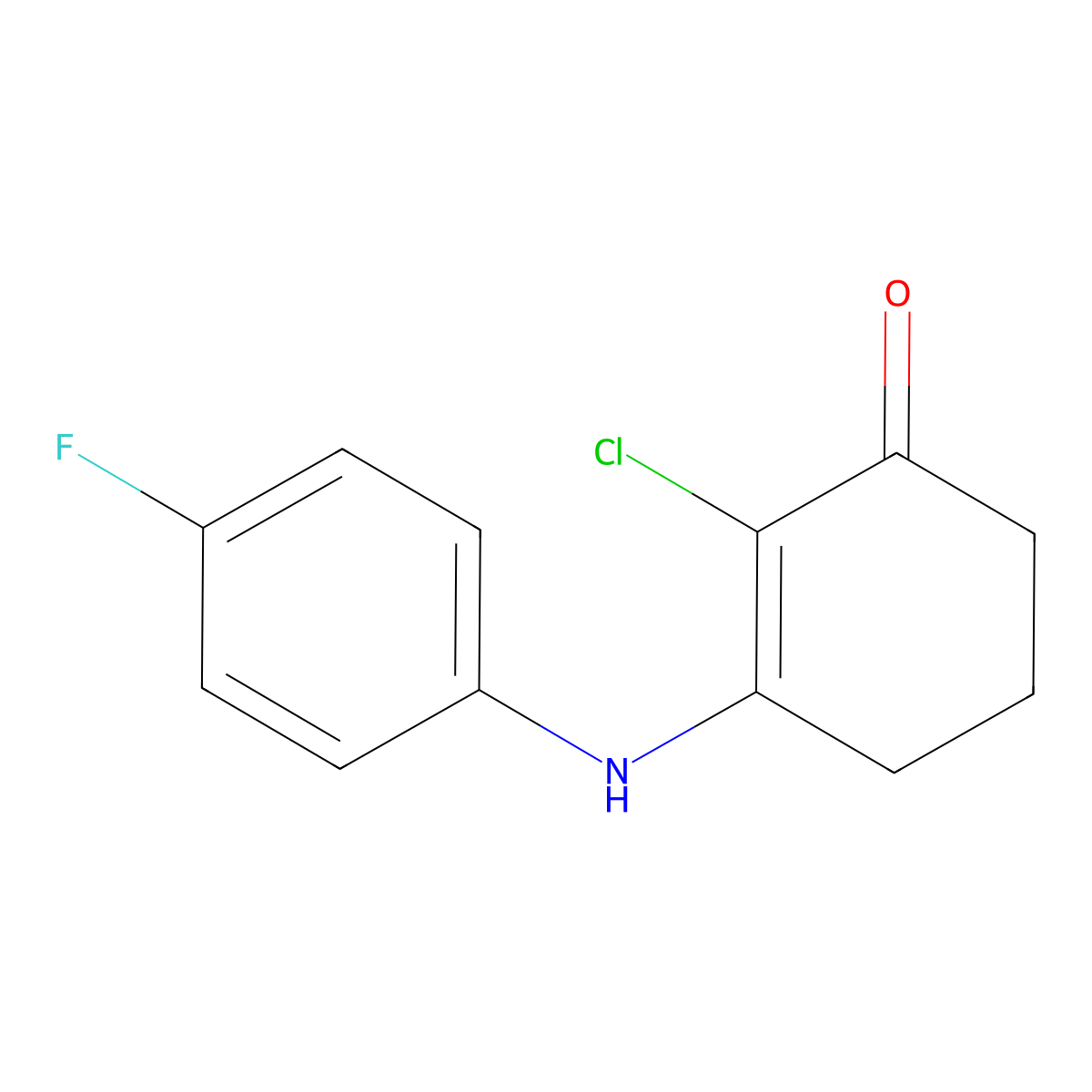 2-Chloro-3-((4-fluorophenyl)amino)cyclohex-2-EN-1-one molecular structure, CAS 1023511-66-1