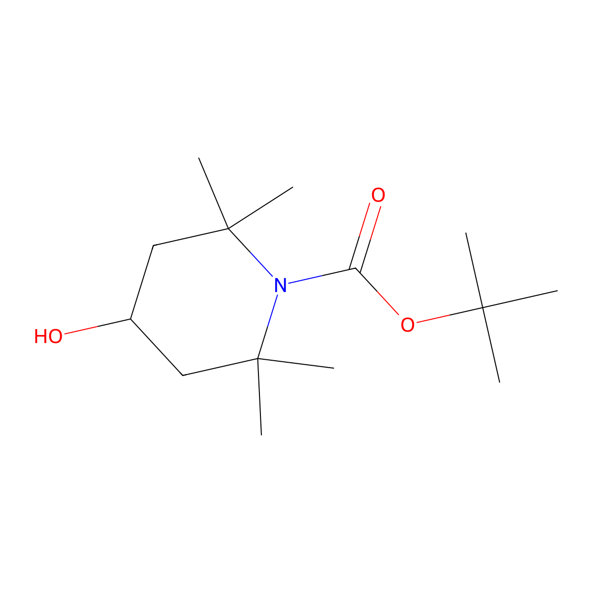 Tert-butyl 4-hydroxy-2,2,6,6-tetramethylpiperidine-1-carboxylate molecular structure, CAS 1023514-10-4