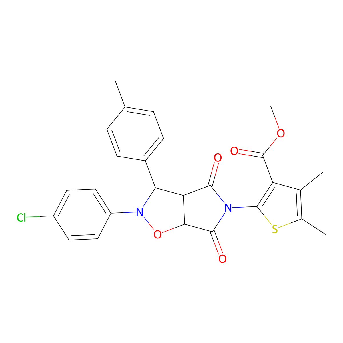 methyl 2-(2-(4-chlorophenyl)-4,6-dioxo-3-(p-tolyl)tetrahydro-2H-pyrrolo[3,4-d]isoxazol-5(3H)-yl)-4,5-dimethylthiophene-3-carboxylate molecular structure, CAS 1023515-29-8