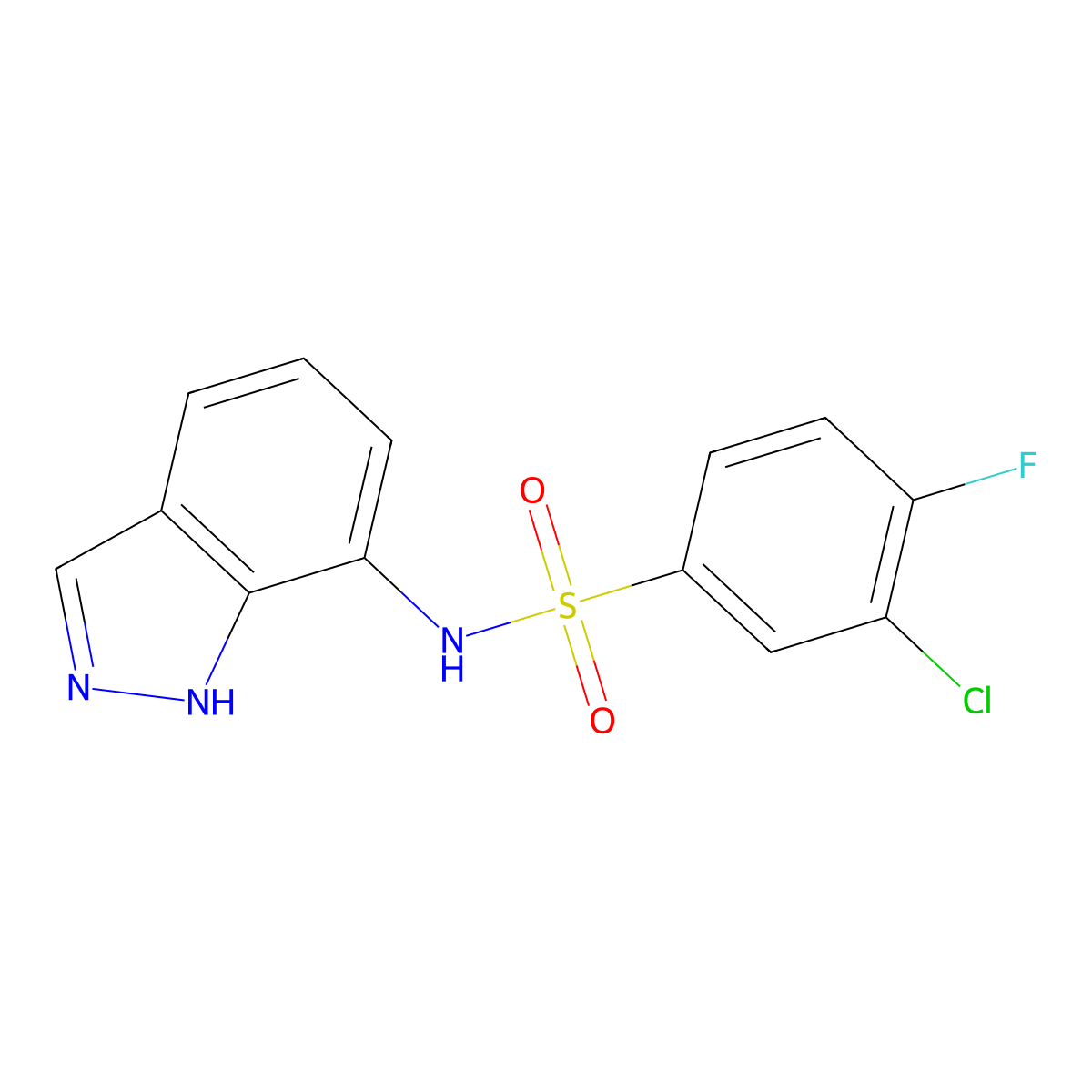 3-chloro-4-fluoro-N-(1H-indazol-7-yl)benzenesulfonamide molecular structure, CAS 1023515-44-7