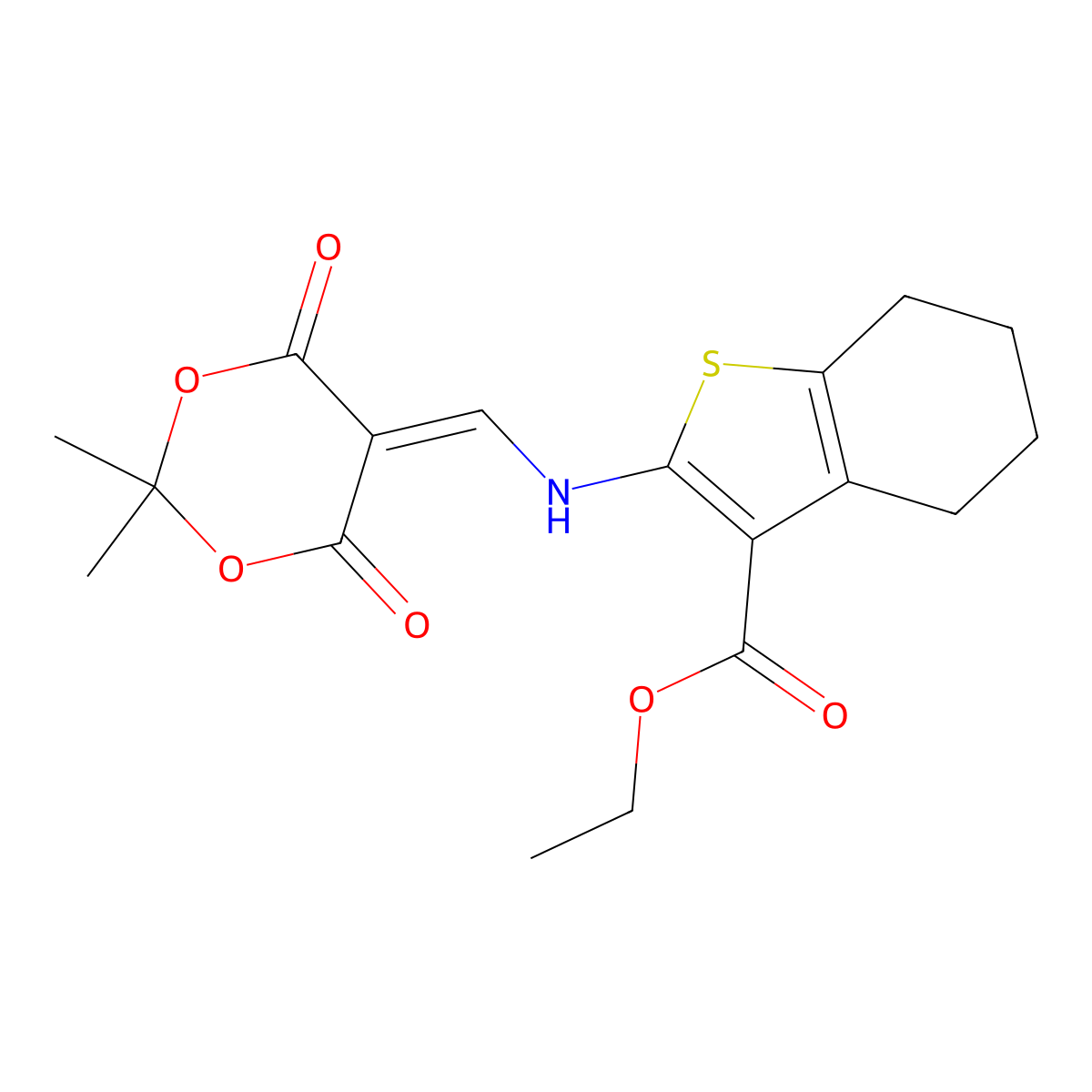 Ethyl 2-(((4,4-dimethyl-2,6-dioxo-3,5-dioxanylidene)methyl)amino)-4,5,6,7-tetrahydrobenzo[B]thiophene-3-carboxylate molecular structure, CAS 1023515-75-4