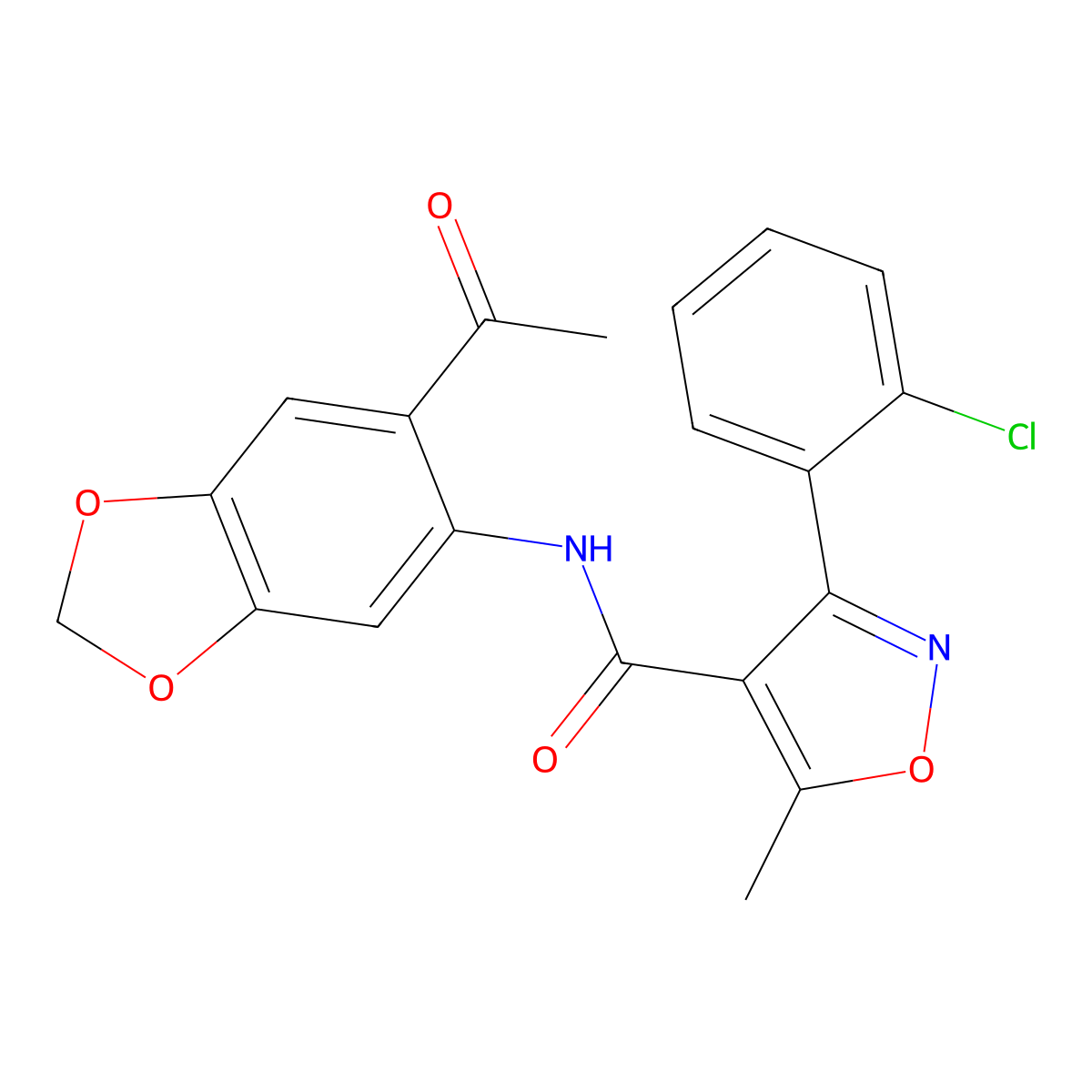 N-(6-acetyl-1,3-benzodioxol-5-yl)-3-(2-chlorophenyl)-5-methyl-1,2-oxazole-4-carboxamide molecular structure, CAS 1023518-48-0