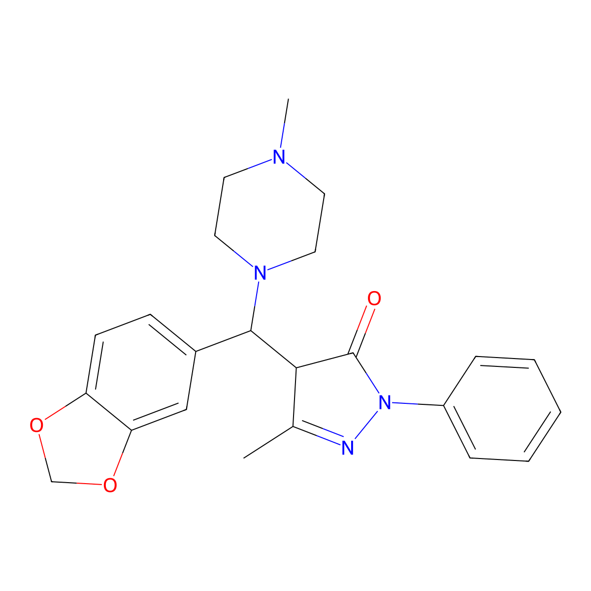 4-[1,3-benzodioxol-5-yl-(4-methylpiperazin-1-yl)methyl]-5-methyl-2-phenyl-4H-pyrazol-3-one molecular structure, CAS 1023519-27-8