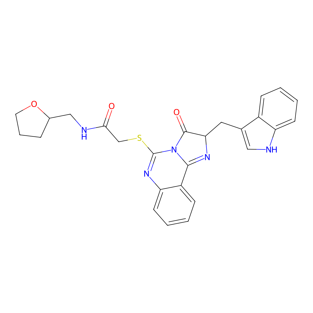 2-({2-[(1H-indol-3-yl)methyl]-3-oxo-2H,3H-imidazo[1,2-c]quinazolin-5-yl}sulfanyl)-N-[(oxolan-2-yl)methyl]acetamide molecular structure, CAS 1023522-18-0