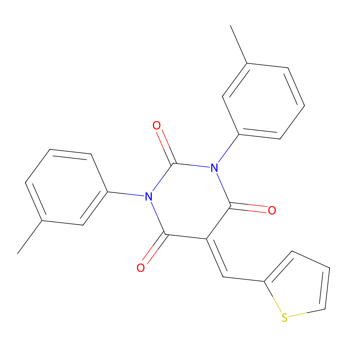 1,3-Bis(3-methylphenyl)-5-(thiophen-2-ylmethylidene)-1,3-diazinane-2,4,6-trione molecular structure, CAS 1023524-36-8