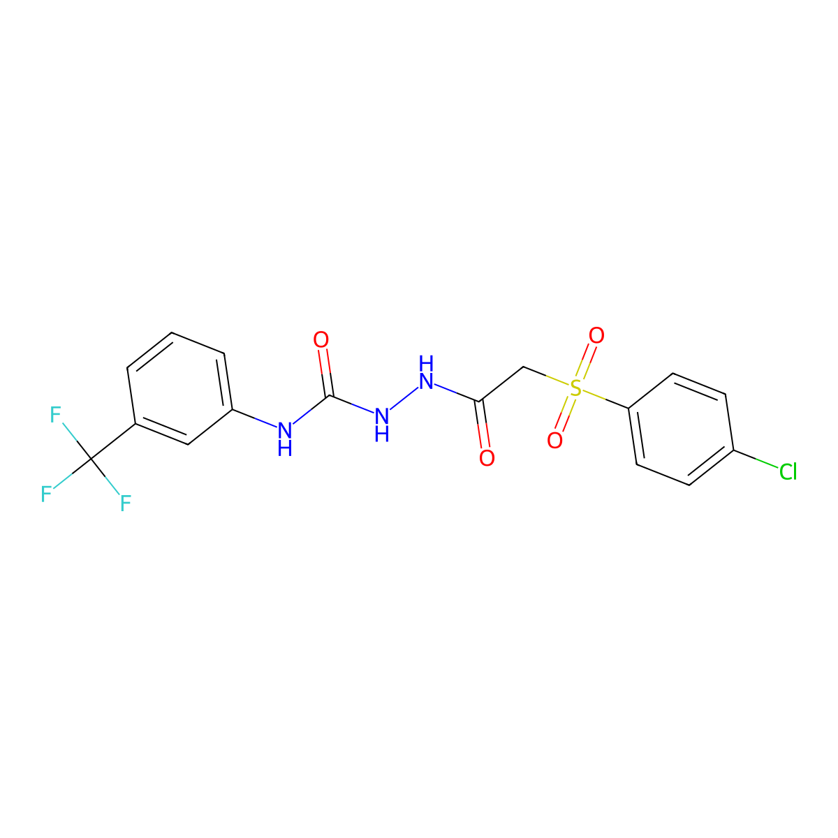 2-((4-Chlorophenyl)sulfonyl)-N-(((3-(trifluoromethyl)phenyl)amino)carbonylamino)ethanamide molecular structure, CAS 1023528-58-6