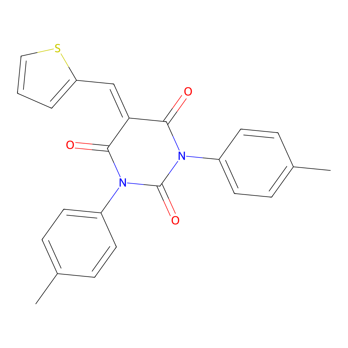 1,3-Bis(4-methylphenyl)-5-(thiophen-2-ylmethylidene)-1,3-diazinane-2,4,6-trione molecular structure, CAS 1023528-62-2