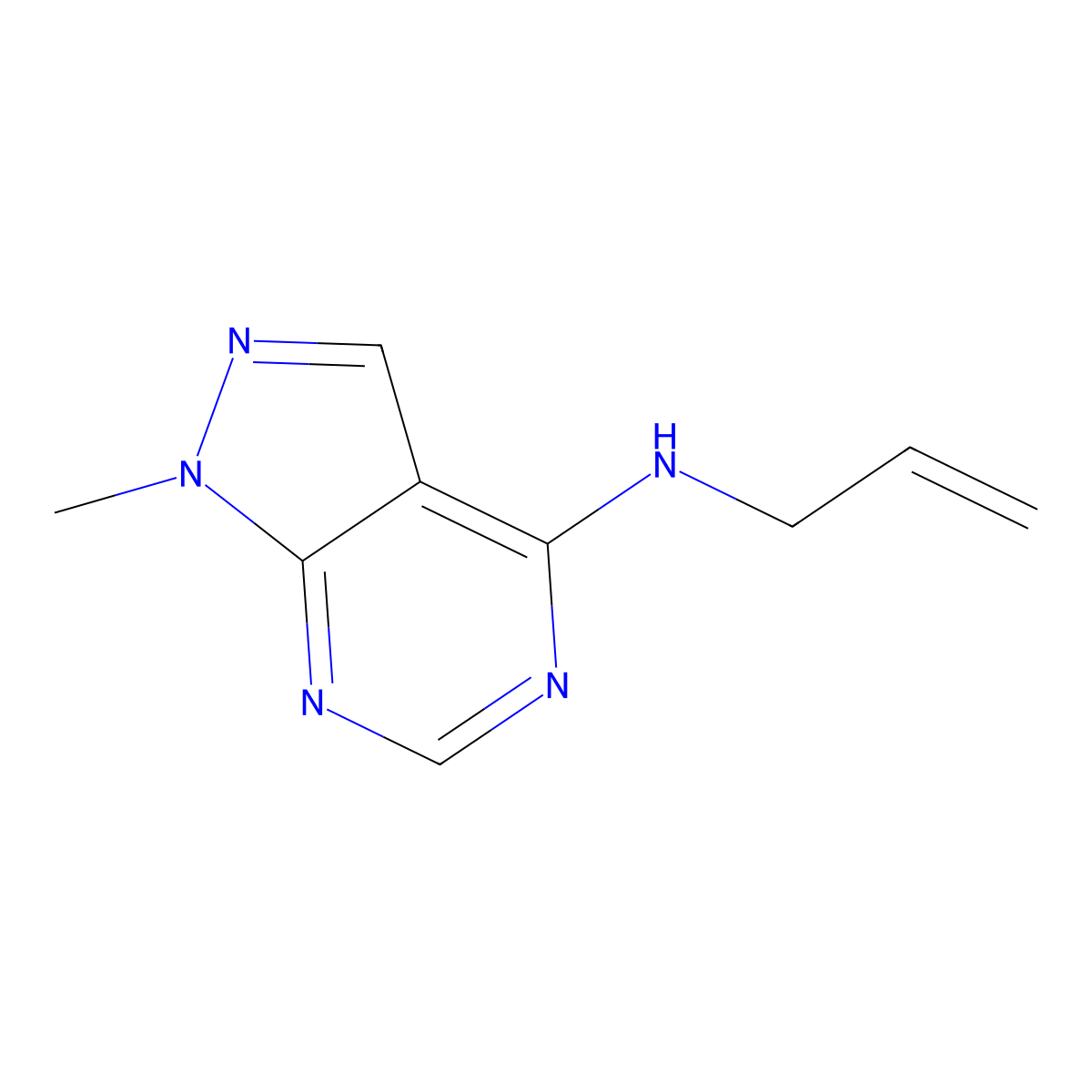 1-methyl-N-(prop-2-en-1-yl)-1H-pyrazolo[3,4-d]pyrimidin-4-amine molecular structure, CAS 102353-76-4