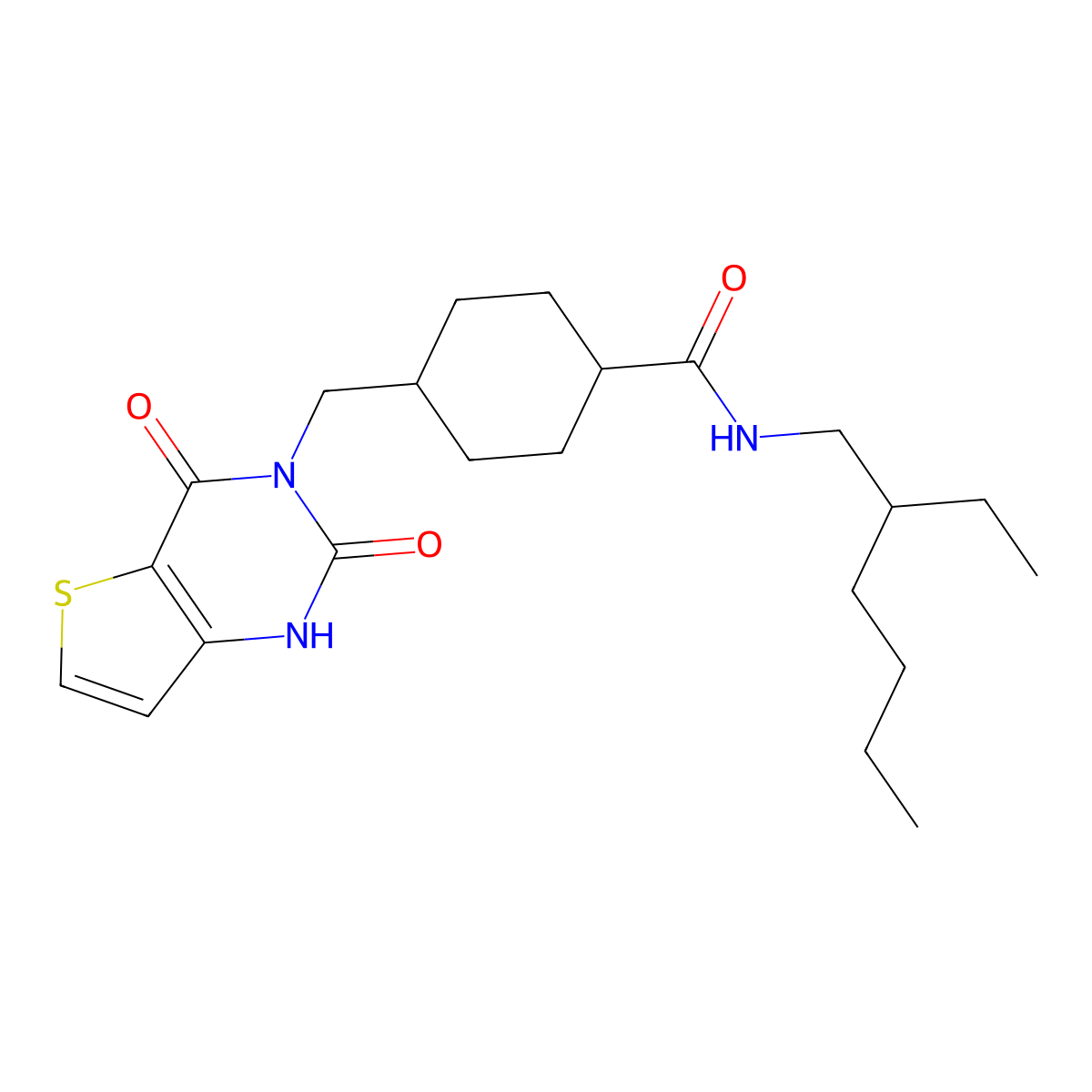 4-((2,4-dioxo-1,2-dihydrothieno[3,2-d]pyrimidin-3(4H)-yl)methyl)-N-(2-ethylhexyl)cyclohexanecarboxamide molecular structure, CAS 1023532-42-4