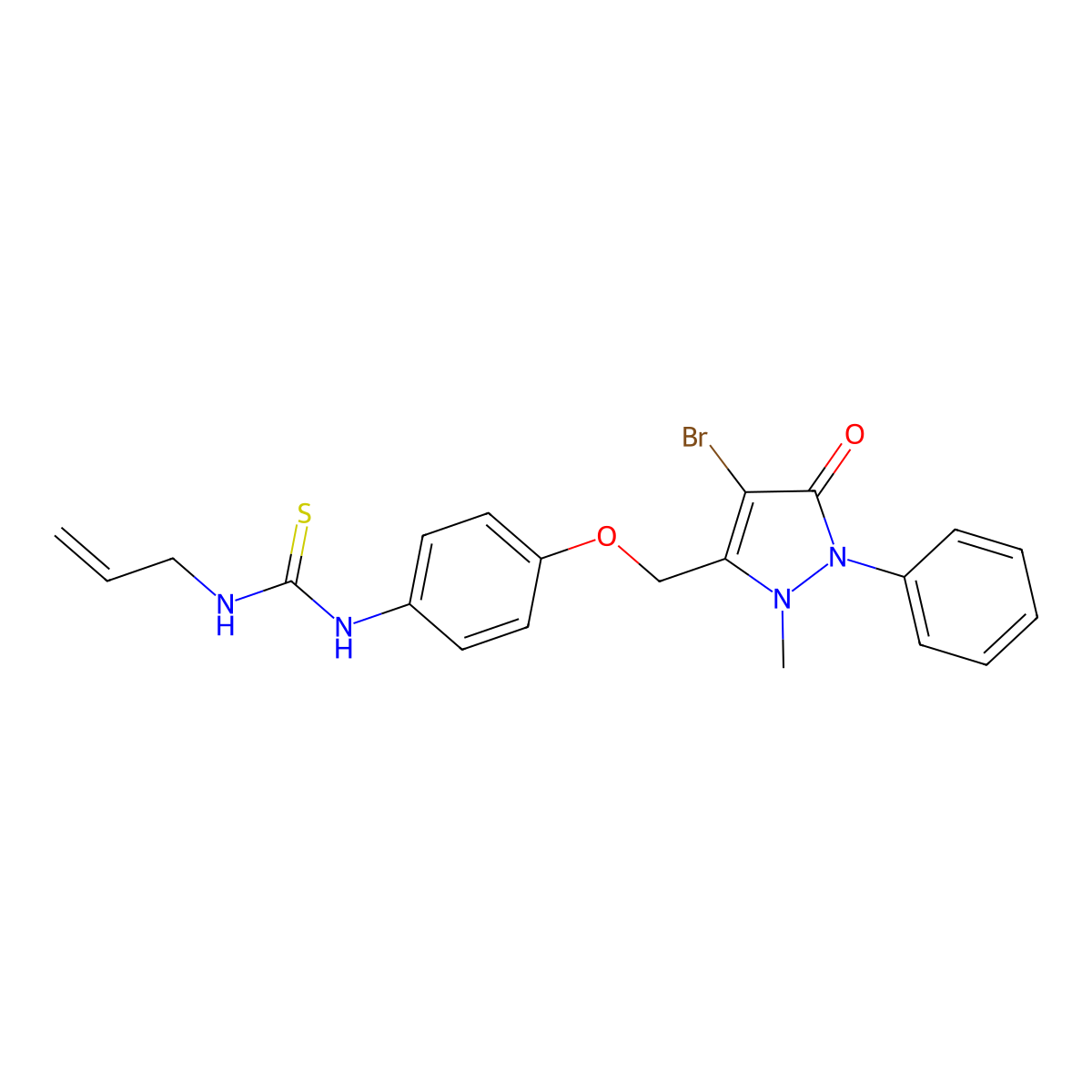 4-Bromo-2-methyl-1-phenyl-3-((4-(((prop-2-enylamino)thioxomethyl)amino)phenoxy)methyl)-3-pyrazolin-5-one molecular structure, CAS 1023535-40-1