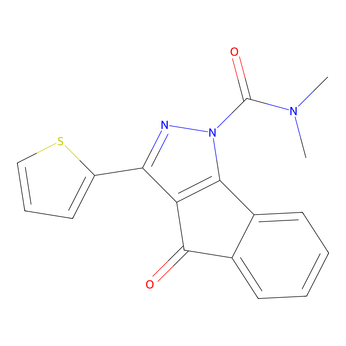 N,N-Dimethyl(4-oxo-3-(2-thienyl)indeno[2,3-D]pyrazolyl)formamide molecular structure, CAS 1023536-43-7