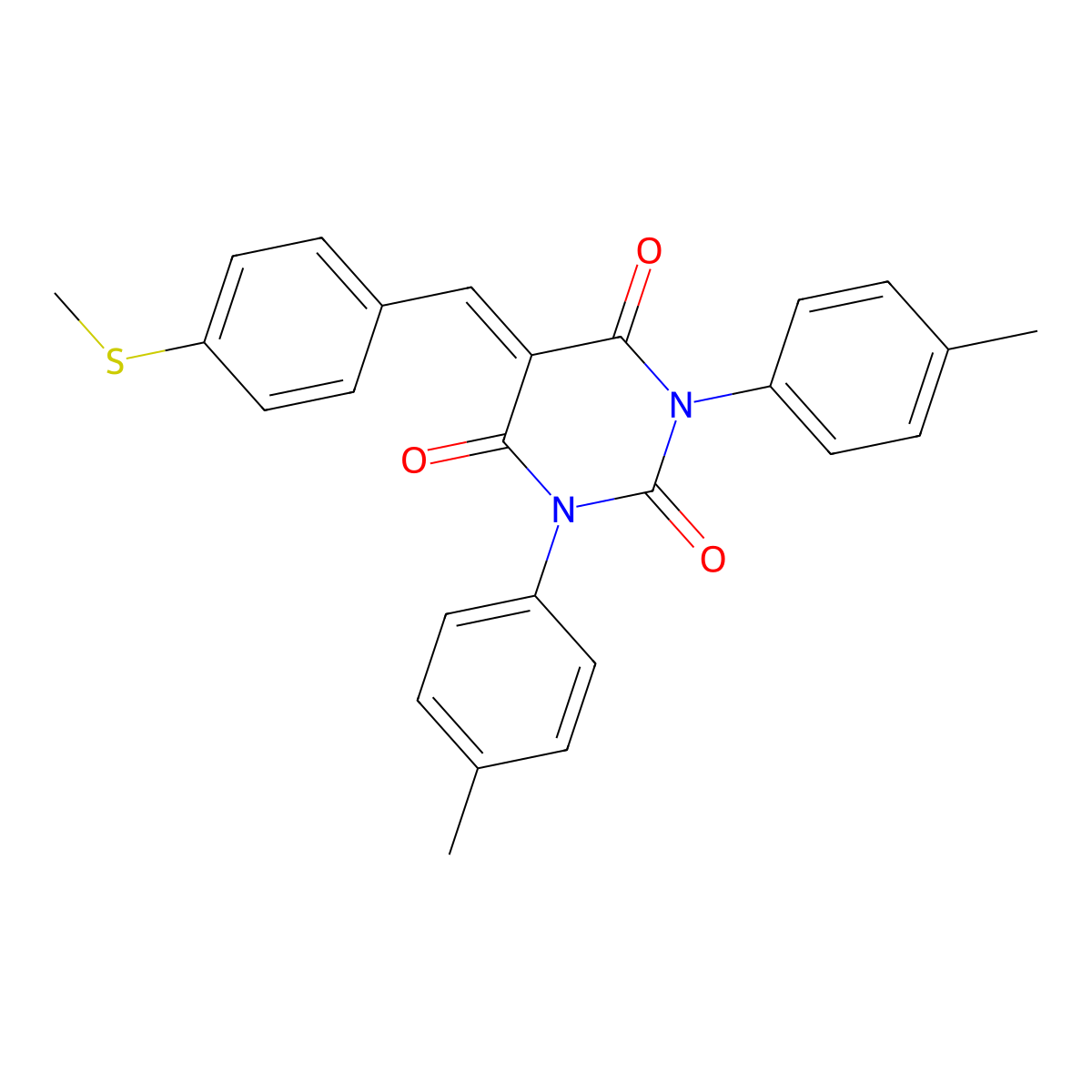 1,3-Bis(4-methylphenyl)-5-[(4-methylsulfanylphenyl)methylidene]-1,3-diazinane-2,4,6-trione molecular structure, CAS 1023536-92-6