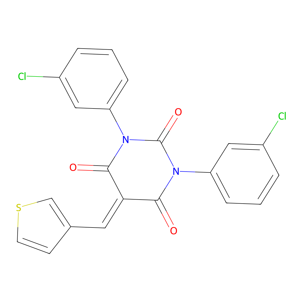 1,3-Bis(3-chlorophenyl)-5-(thiophen-3-ylmethylidene)-1,3-diazinane-2,4,6-trione molecular structure, CAS 1023537-67-8