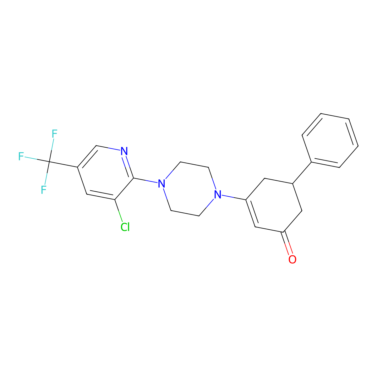 3-{4-[3-Chloro-5-(trifluoromethyl)pyridin-2-yl]piperazin-1-yl}-5-phenylcyclohex-2-en-1-one molecular structure, CAS 1023539-10-7