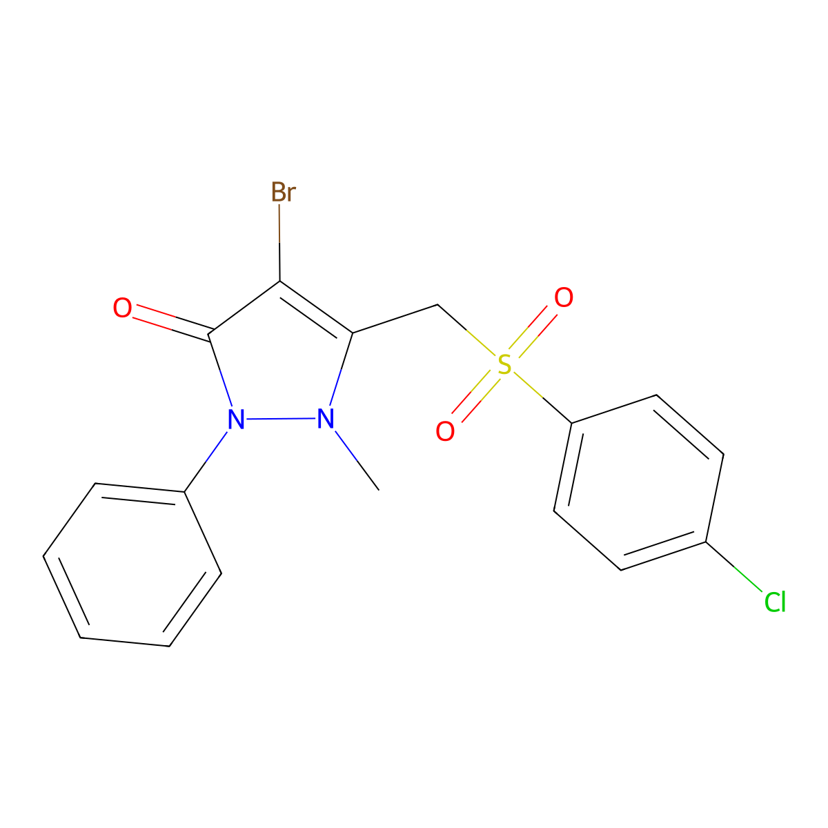 4-Bromo-3-(((4-chlorophenyl)sulfonyl)methyl)-2-methyl-1-phenyl-3-pyrazolin-5-one molecular structure, CAS 1023539-13-0