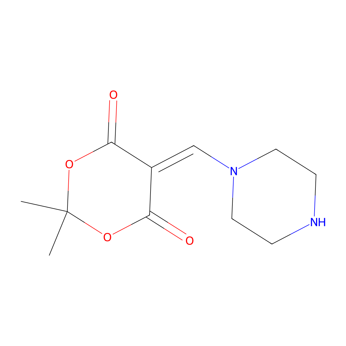 2,2-Dimethyl-5-(piperazin-1-ylmethylidene)-1,3-dioxane-4,6-dione molecular structure, CAS 1023539-62-9