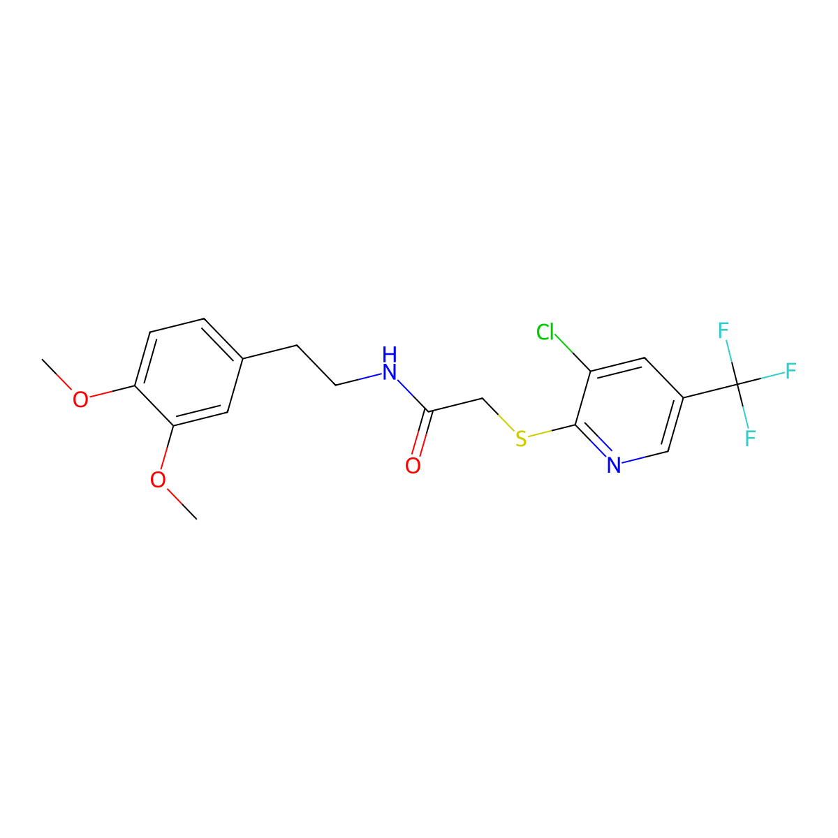 2-[3-chloro-5-(trifluoromethyl)pyridin-2-yl]sulfanyl-N-[2-(3,4-dimethoxyphenyl)ethyl]acetamide molecular structure, CAS 1023543-68-1