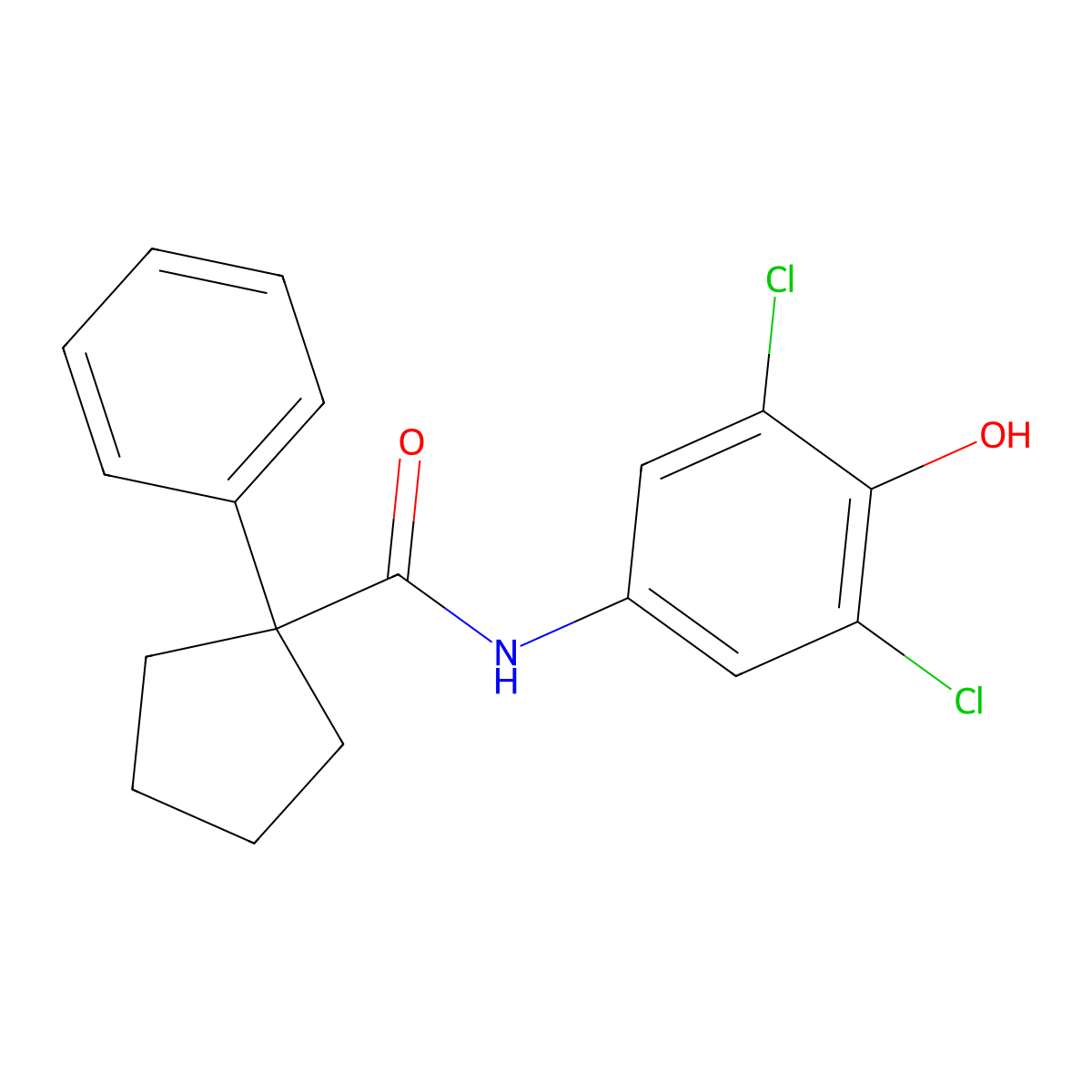 N-(3,5-dichloro-4-hydroxyphenyl)-1-phenylcyclopentane-1-carboxamide molecular structure, CAS 1023543-69-2
