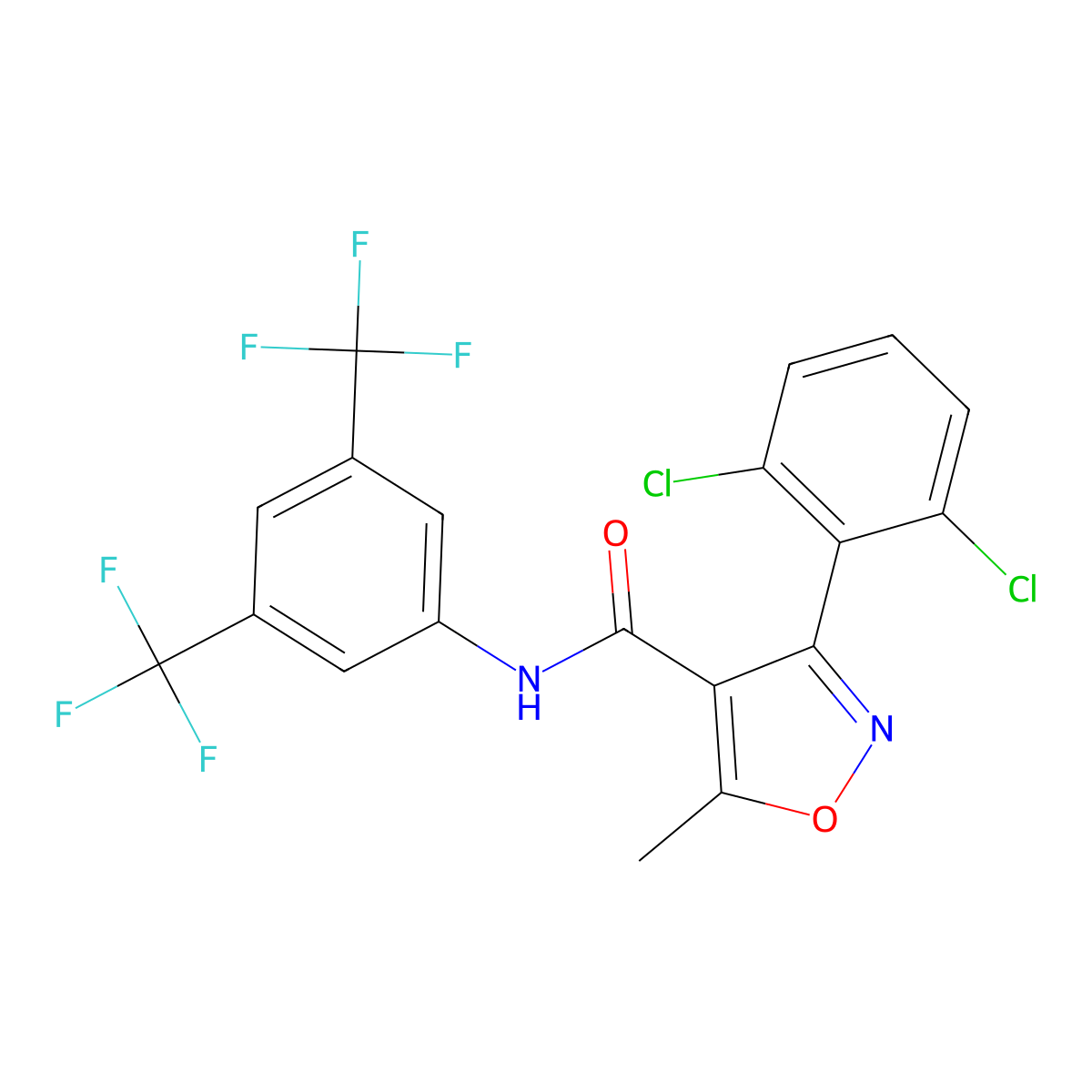 N-[3,5-bis(trifluoromethyl)phenyl]-3-(2,6-dichlorophenyl)-5-methyl-1,2-oxazole-4-carboxamide molecular structure, CAS 1023544-82-2