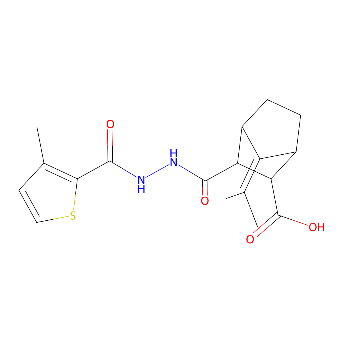 3-({2-[(3-Methylthiophen-2-yl)carbonyl]hydrazinyl}carbonyl)-7-(propan-2-ylidene)bicyclo[2.2.1]heptane-2-carboxylic acid molecular structure, CAS 1023544-83-3