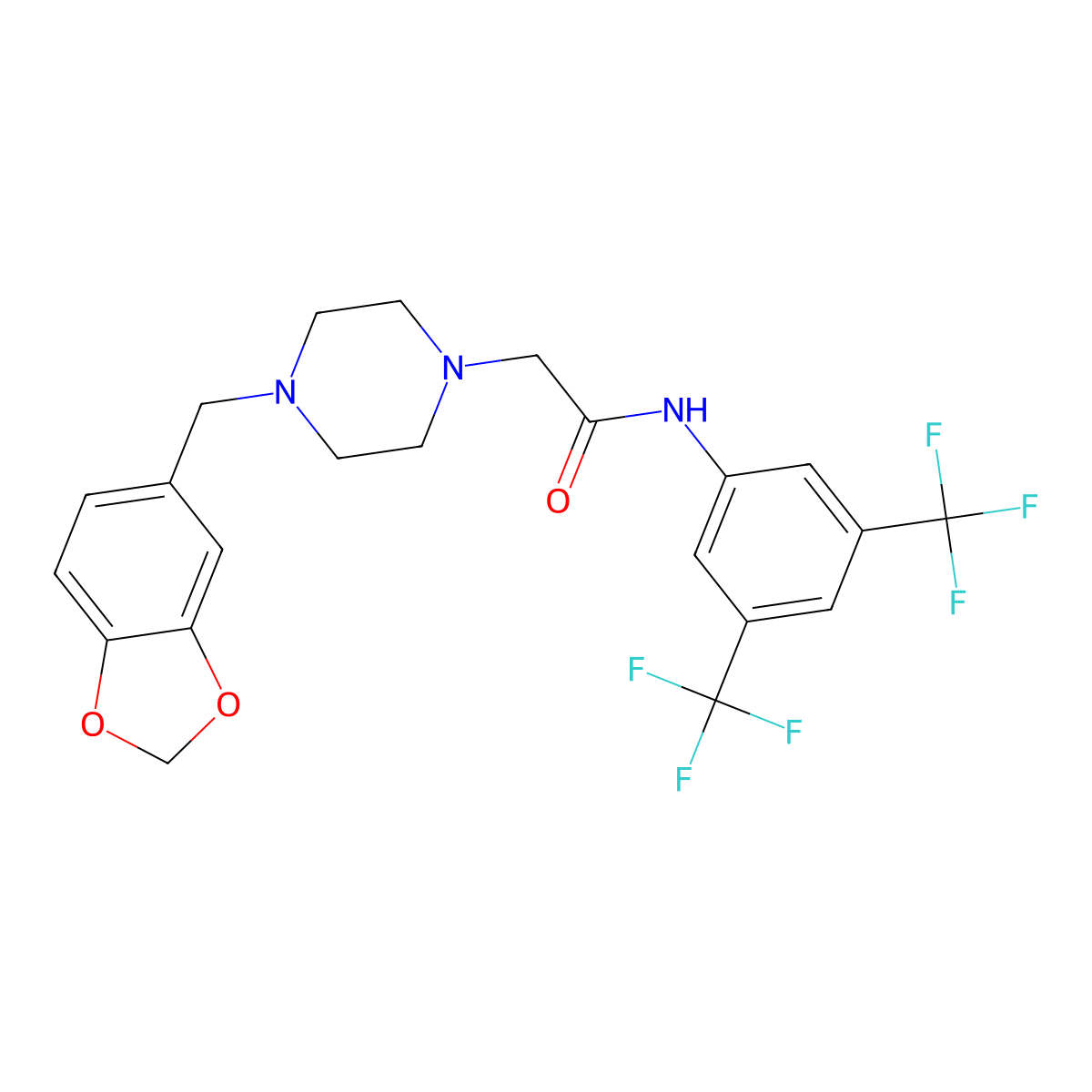 2-[4-(1,3-benzodioxol-5-ylmethyl)piperazin-1-yl]-N-[3,5-bis(trifluoromethyl)phenyl]acetamide molecular structure, CAS 1023546-52-2