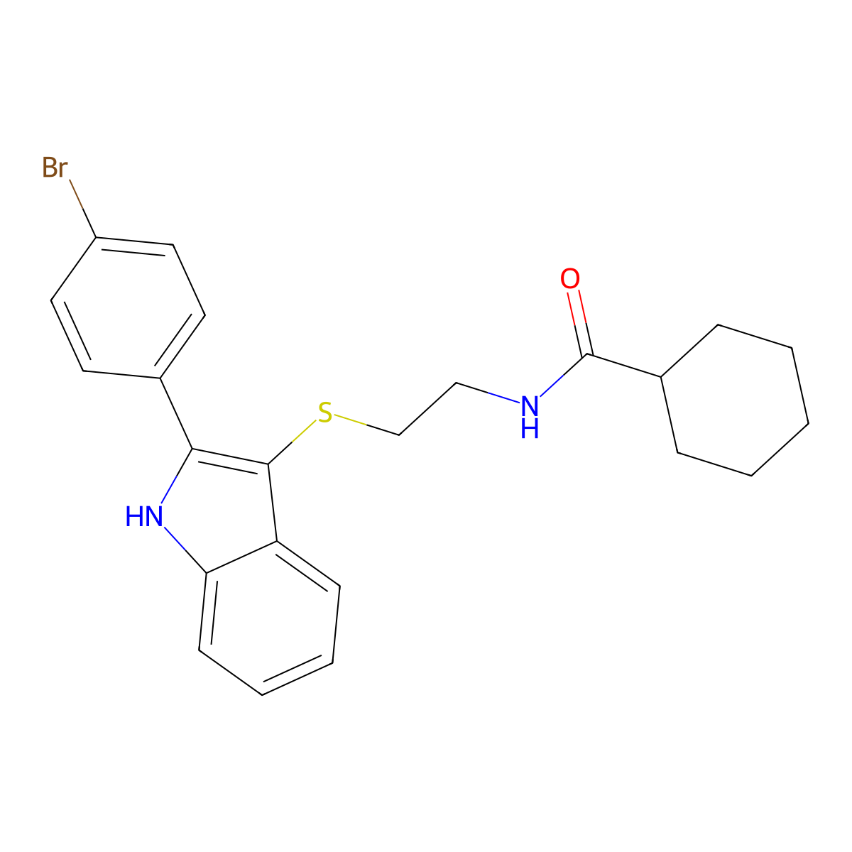 N-[2-[[2-(4-bromophenyl)-1H-indol-3-yl]sulfanyl]ethyl]cyclohexanecarboxamide molecular structure, CAS 1023550-84-6