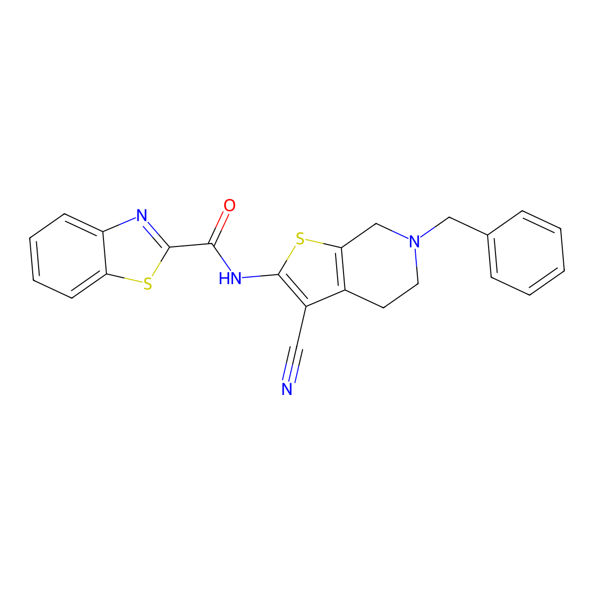 N-(6-Benzyl-3-cyano-4,5,6,7-tetrahydrothieno[2,3-c]pyridin-2-yl)benzo[d]thiazole-2-carboxamide molecular structure, CAS 1023550-96-0